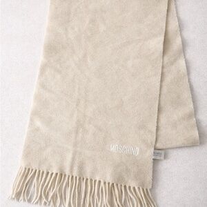 Vintage Moschino Lambswool Scarf Cream Minimalist Fringe Made in Italy